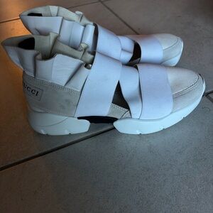 Emilio Pucci White Ruffled Strap Sneakers